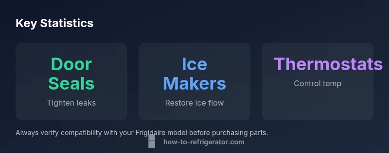 Infographic showing common Frigidaire replacement parts and statuses