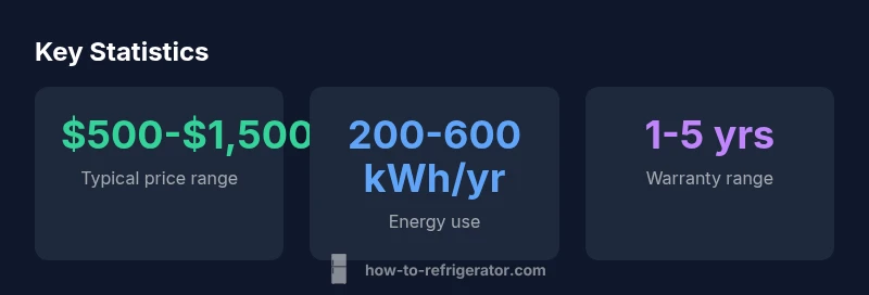 Graphic showing price range, energy use, and warranty for refrigerators