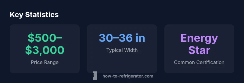Infographic showing refrigerator price range, width, and Energy Star prevalence