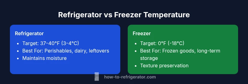 Comparison chart of refrigerator vs freezer temperature targets and usage