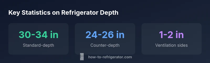 Statistical infographic showing standard-depth vs counter-depth refrigerator depths and ventilation