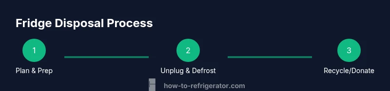 Infographic showing steps to dispose of a fridge: plan, unplug, recycle
