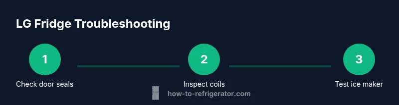 Infographic showing LG fridge troubleshooting steps