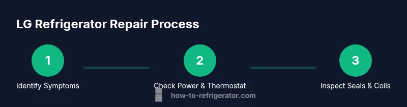 Process flow showing symptoms, power check, and seals for LG refrigerator repair