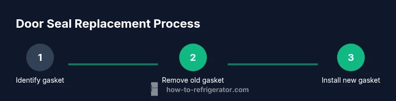 Process diagram showing the steps to replace a refrigerator door gasket