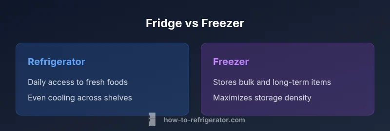 Comparison infographic showing fridge vs freezer