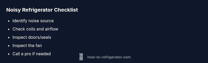 Checklist infographic for troubleshooting noisy refrigerator