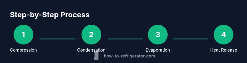 Process infographic showing refrigerator cooling cycle