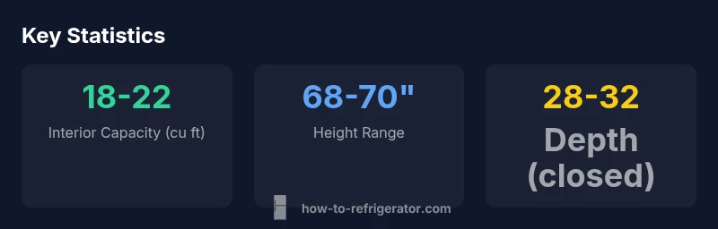 Stats infographic for 34-inch-wide refrigerators. Key metrics: capacity, height, depth.