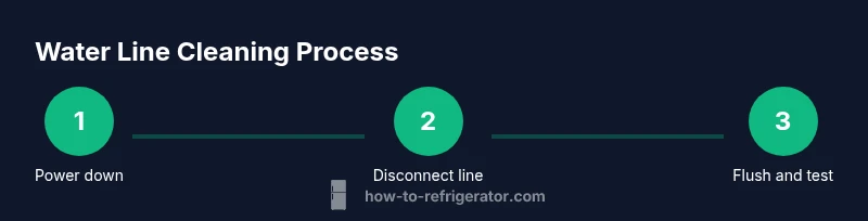 Process infographic showing steps to clean refrigerator water line