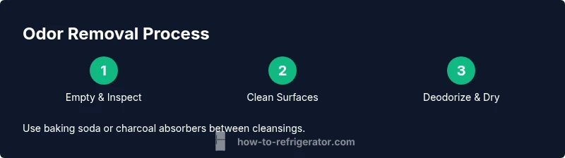 Process diagram showing steps to remove refrigerator odors