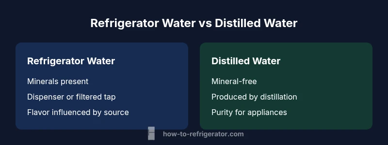 Infographic comparing refrigerator water and distilled water