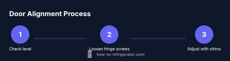 Process infographic showing how to adjust a refrigerator door alignment