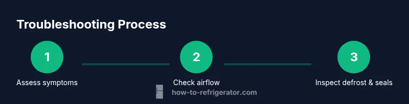 Process infographic showing steps to troubleshoot a JennAir french door refrigerator