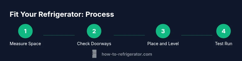Process diagram showing steps to fit a refrigerator in a kitchen