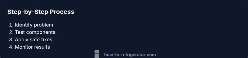 Process infographic showing refrigerator troubleshooting steps