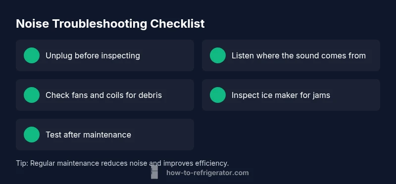 Checklist infographic for fridge noise troubleshooting