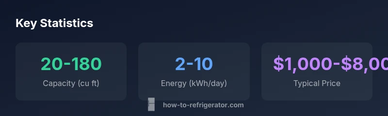Infographic showing capacity, energy use, and price range for commercial fridges
