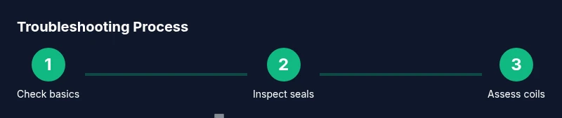 Process infographic showing basic troubleshooting steps for a Samsung 4-door fridge