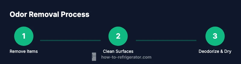 Process diagram showing steps to deodorize a refrigerator