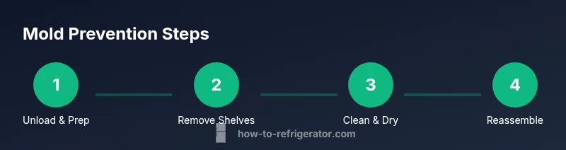 Process infographic showing steps to prevent refrigerator mold
