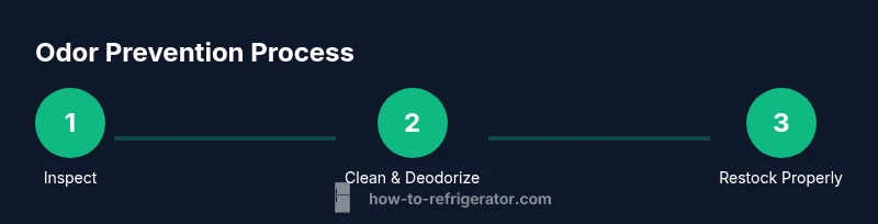 Infographic showing three-step process to prevent refrigerator smell