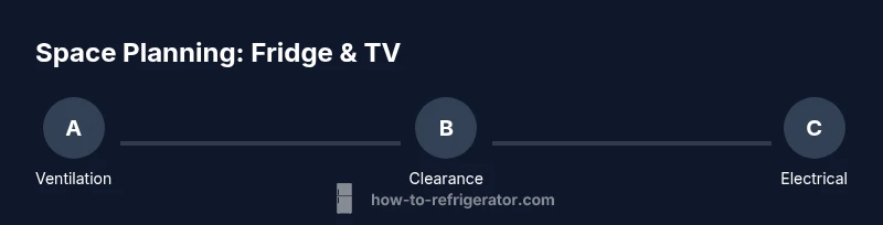 Process infographic showing space planning around a fridge near a TV
