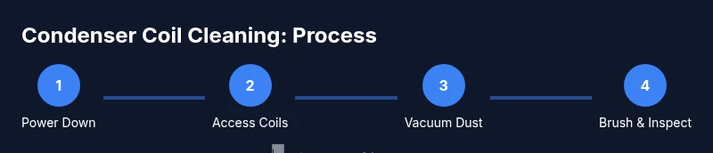 Process flow diagram for cleaning refrigerator condenser coils using a dark Tailwind theme