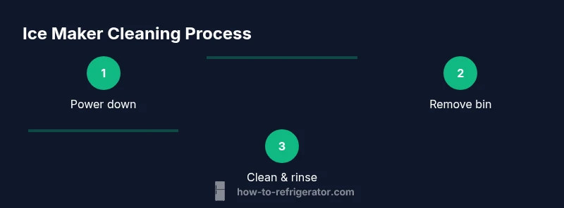 Infographic showing a 3-step ice maker cleaning process