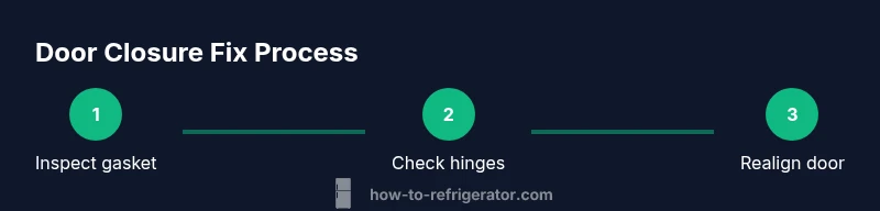 Process diagram showing steps to fix a fridge door that won't close