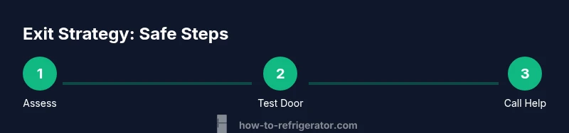 Process infographic showing steps to escape a refrigerator safely