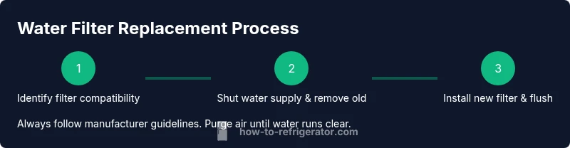Infographic illustrating the 3-step refrigerator water filter replacement process