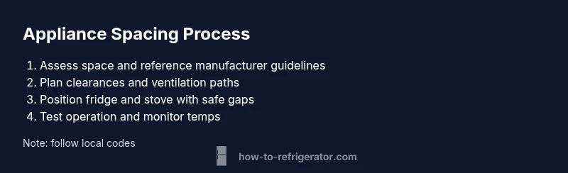 Process infographic showing steps for placing a refrigerator near a stove