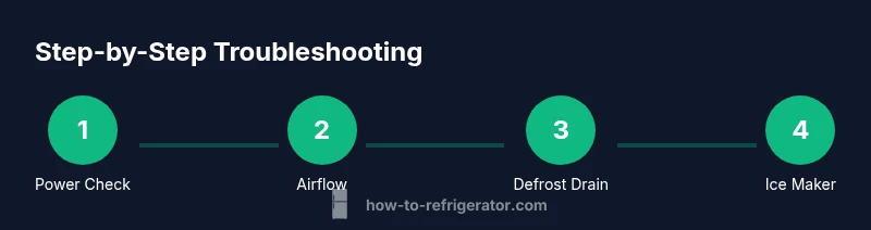 Infographic showing a four-step troubleshooting process for Samsung French door fridges