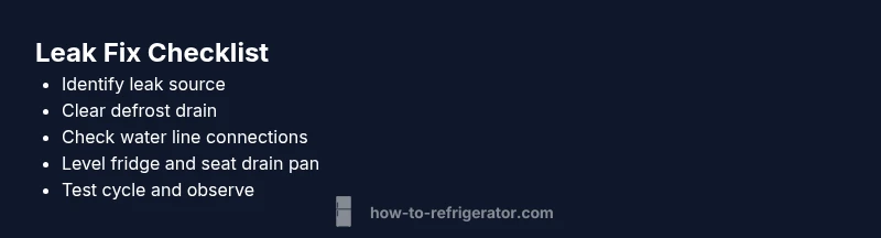 Checklist infographic for fixing refrigerator bottom leaks