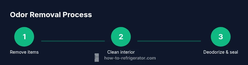 Process infographic showing fridge odor removal steps