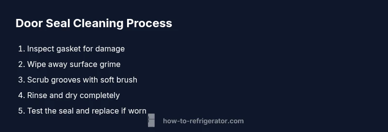 Process diagram showing steps to clean a refrigerator door seal